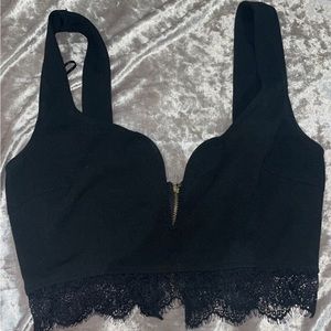 Misguided | Black Lace Cropped Tank Top